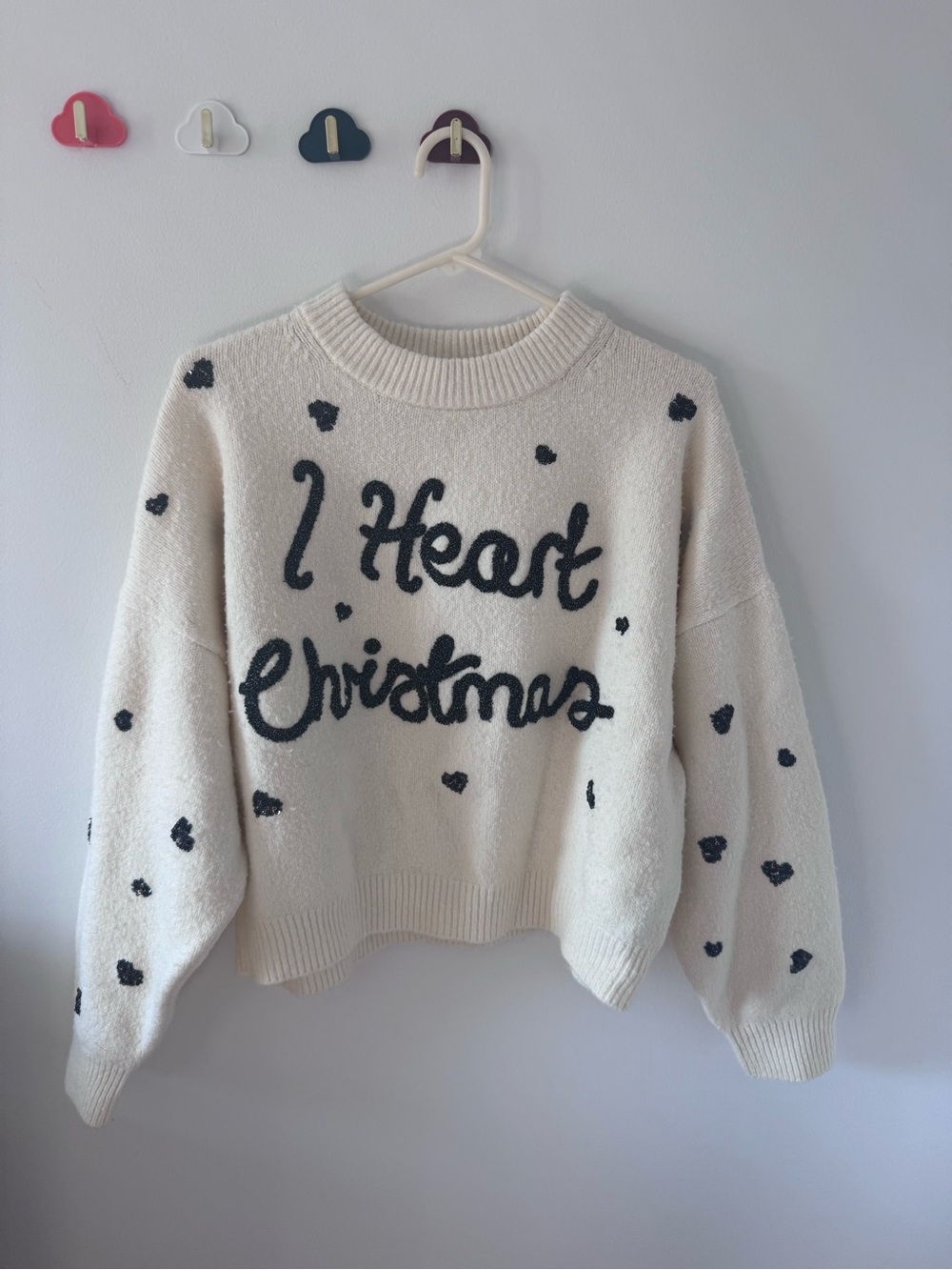 Topshop Ivory 'I Heart Christmas' Crewneck Sweater with Navy Script